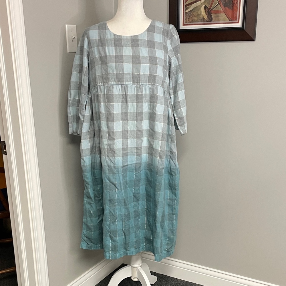April Cornell Midi 3/4 length sleeve dress plaid checked boho cottagecore XXS